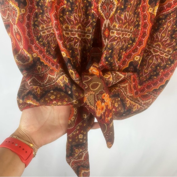 Vintage Carole Little NeoClassical Art-to-Wear Blouse Boho Paisley Tie-Front 10 - Picture 7 of 13